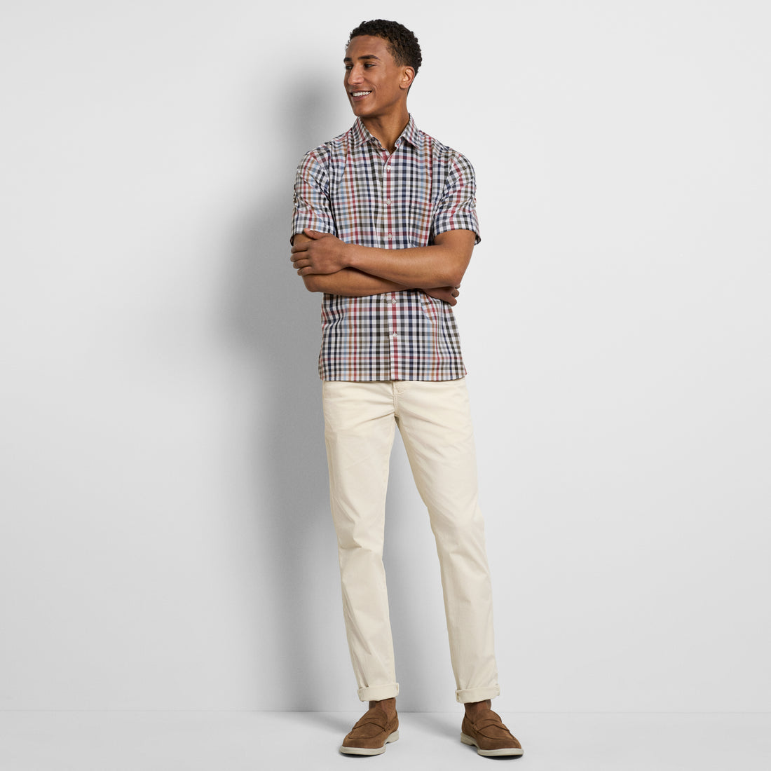 Folsen Short Sleeve Stain Shield Tattersall Print - Slim Fit