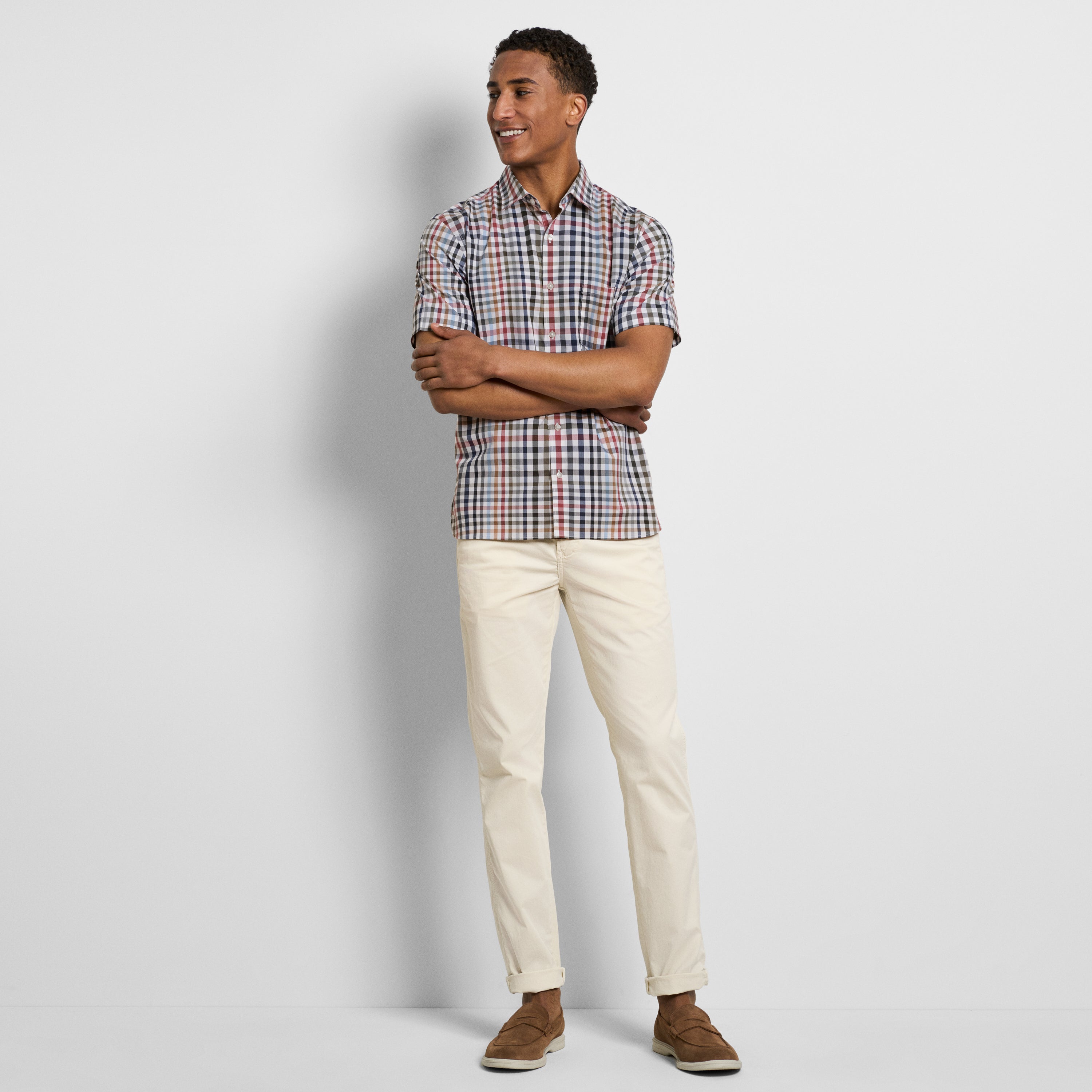 Folsen Short Sleeve Stain Shield Tattersall Print - Slim Fit