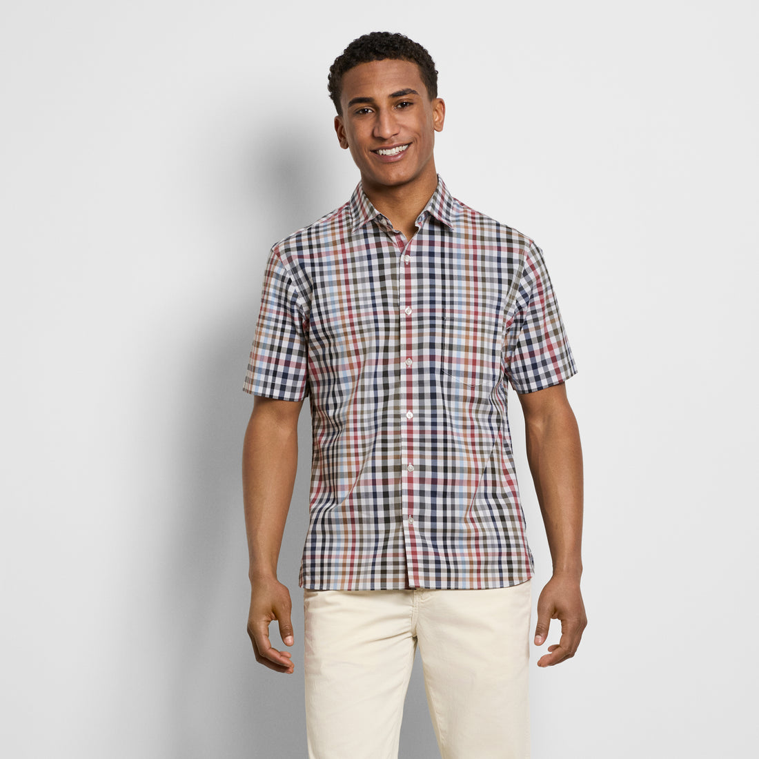 Folsen Short Sleeve Stain Shield Tattersall Print - Slim Fit
