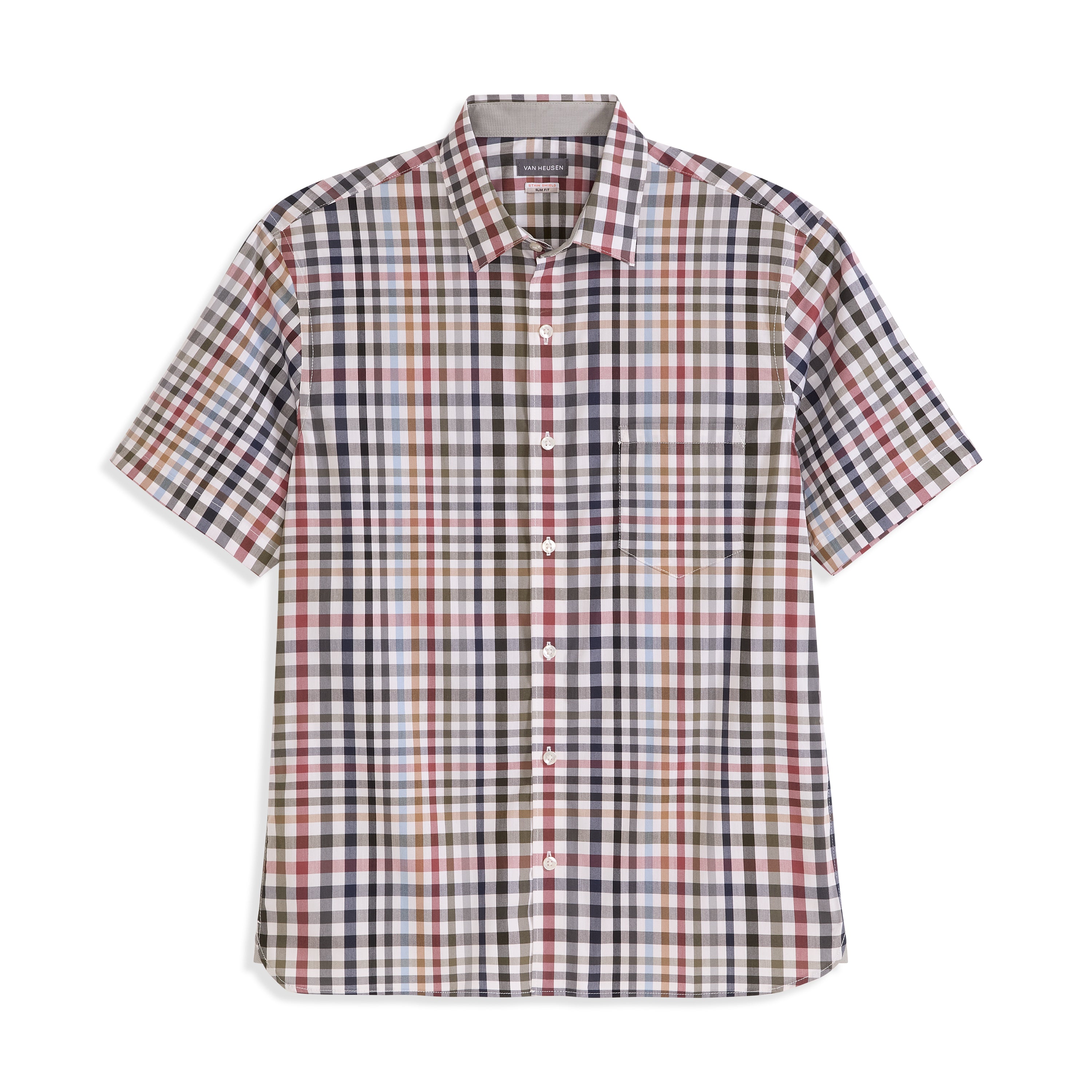 Folsen Short Sleeve Stain Shield Tattersall Print - Slim Fit