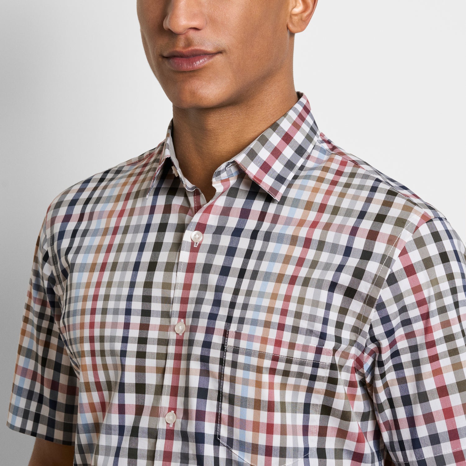 Folsen Short Sleeve Stain Shield Tattersall Print - Slim Fit