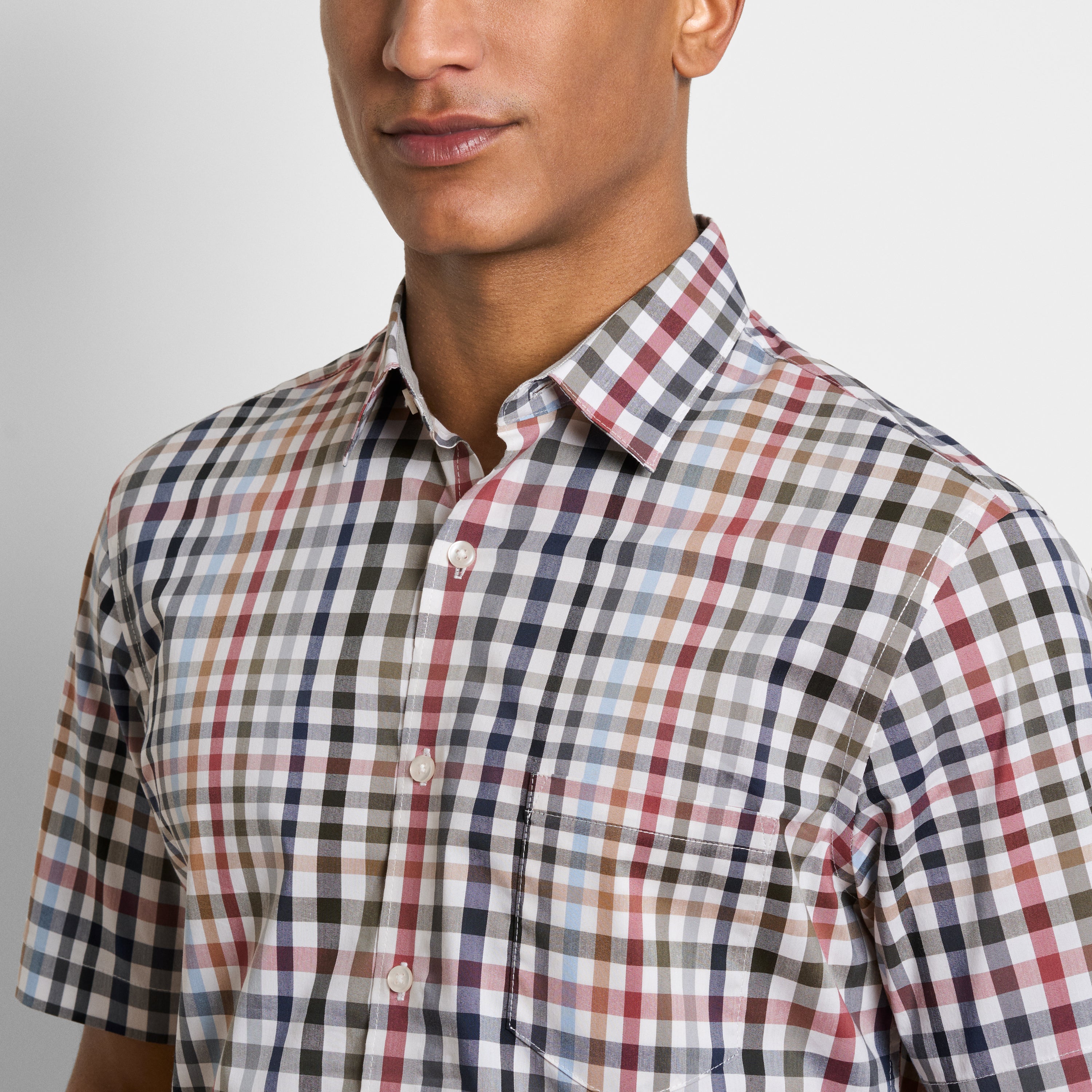Folsen Short Sleeve Stain Shield Tattersall Print - Slim Fit