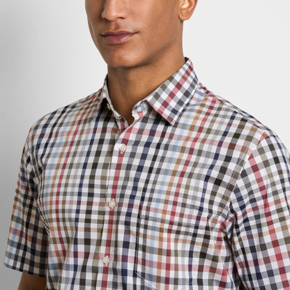 Folsen Short Sleeve Stain Shield Tattersall Print - Slim Fit