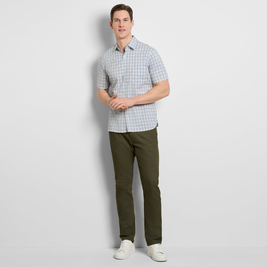 Folsen Short Sleeve Stain Shield Shirt Plaid Print - Slim Fit