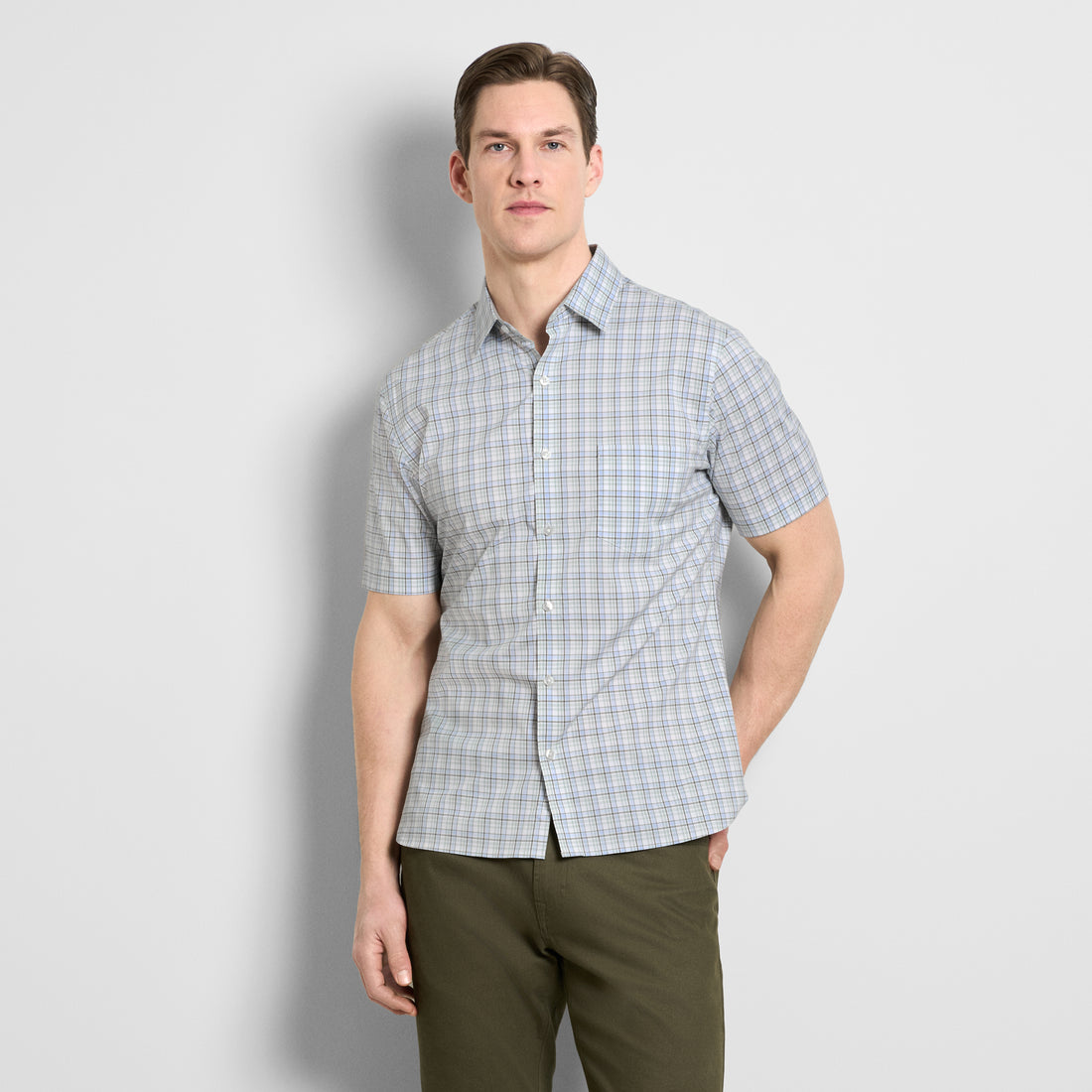 Folsen Short Sleeve Stain Shield Shirt Plaid Print - Slim Fit