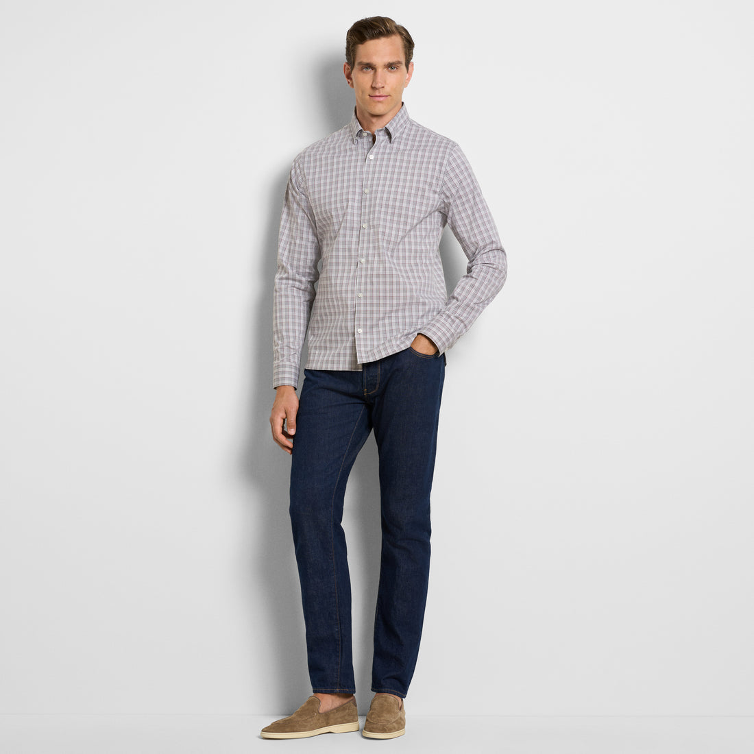 Cronbie Everyday Defense Stain Shield Tattersall Print Long Sleeve Shirt - Slim Fit