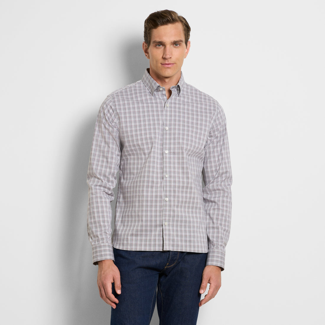 Cronbie Everyday Defense Stain Shield Tattersall Print Long Sleeve Shirt - Slim Fit