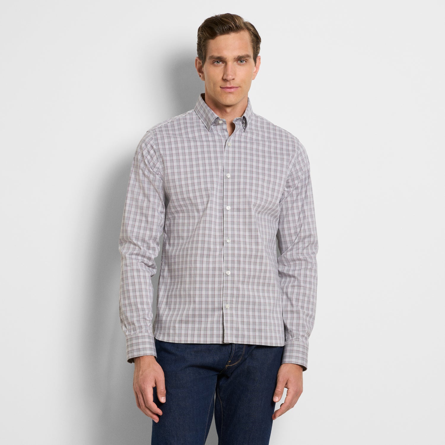 Cronbie Everyday Defense Stain Shield Tattersall Print Long Sleeve Shirt - Slim Fit