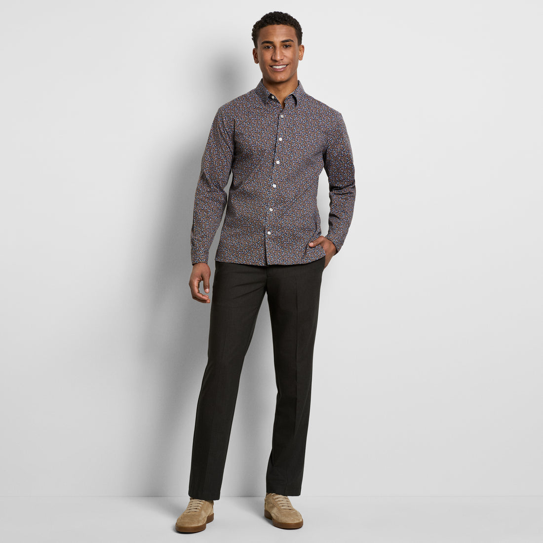 Cronbie Long Sleeve Shirt Stain Shield Shirt Floral Printt - Slim Fit
