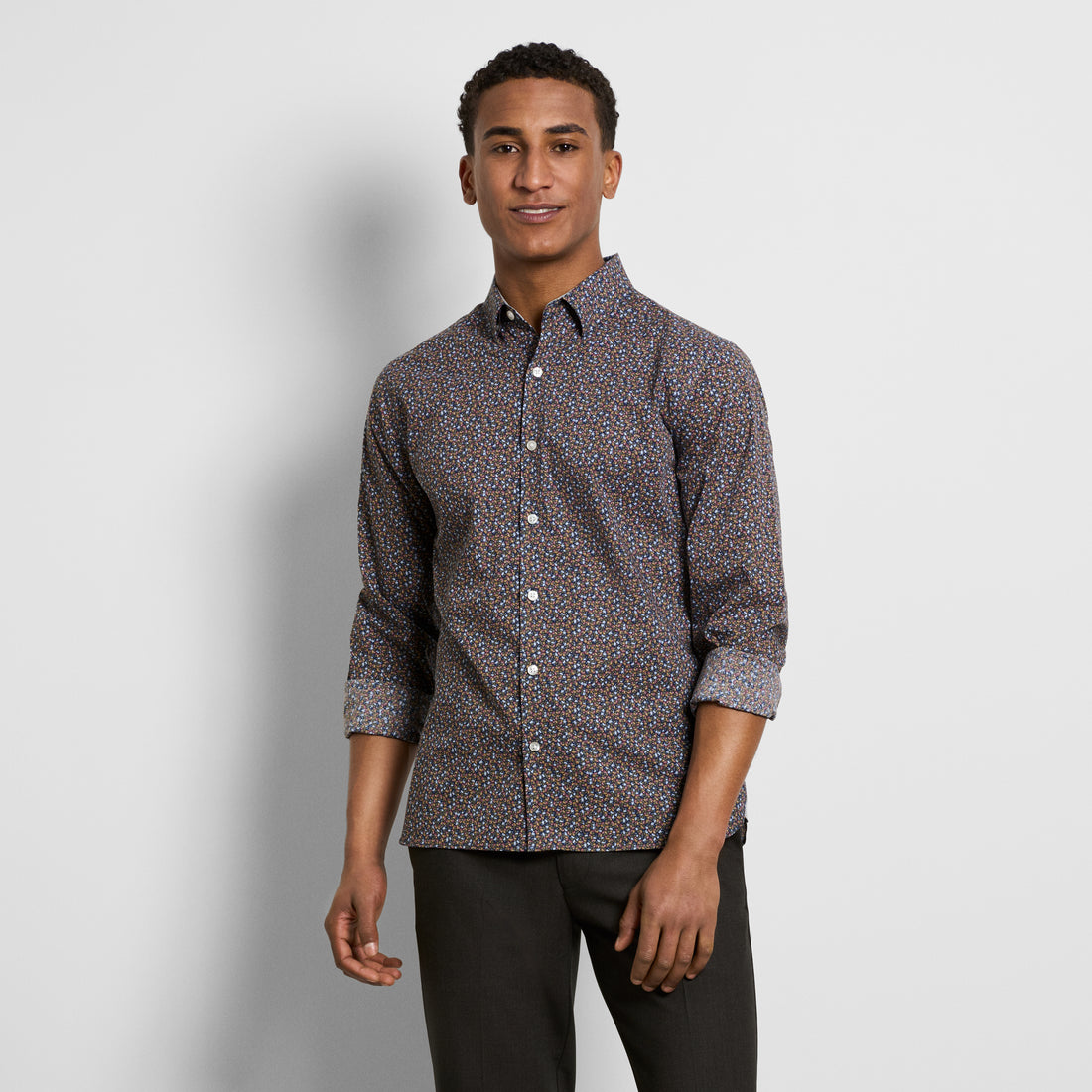 Cronbie Long Sleeve Shirt Stain Shield Shirt Floral Printt - Slim Fit