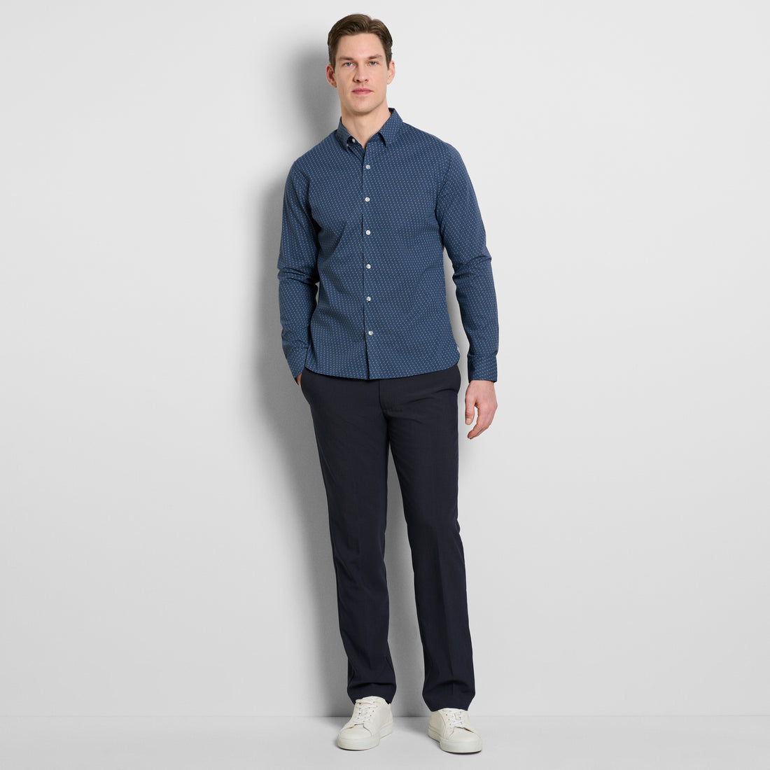Cronbie Long Sleeve Stain Shield Shirt Herringbone Print - Slim Fit