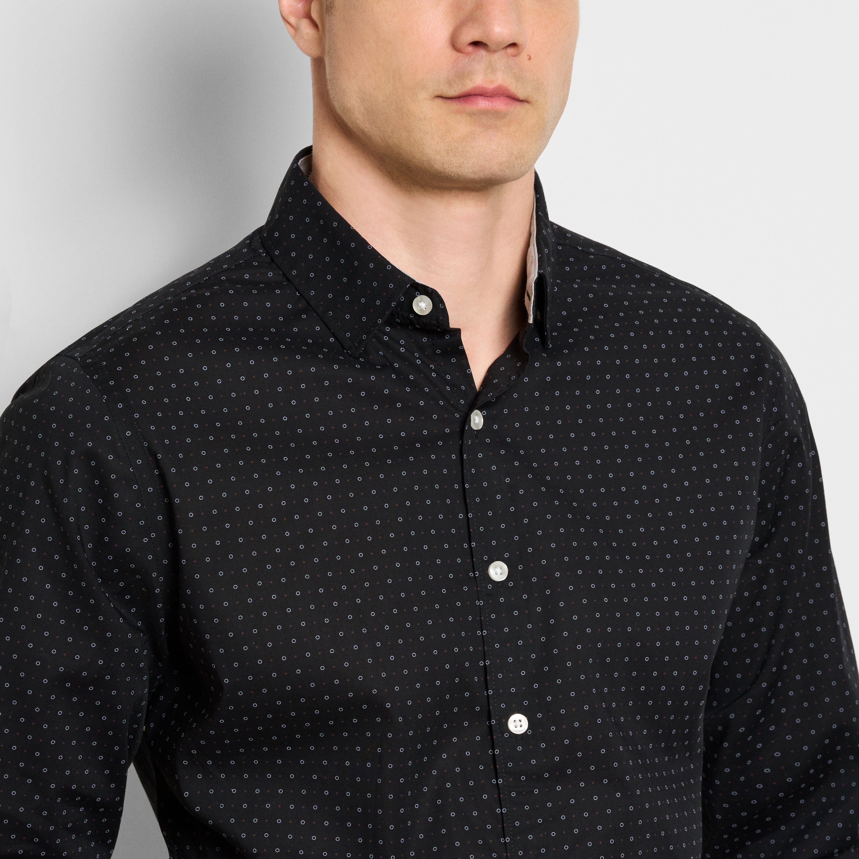 Everyday Defense Stain Shield Dot Print Long Sleeve Shirt - Slim Fit
