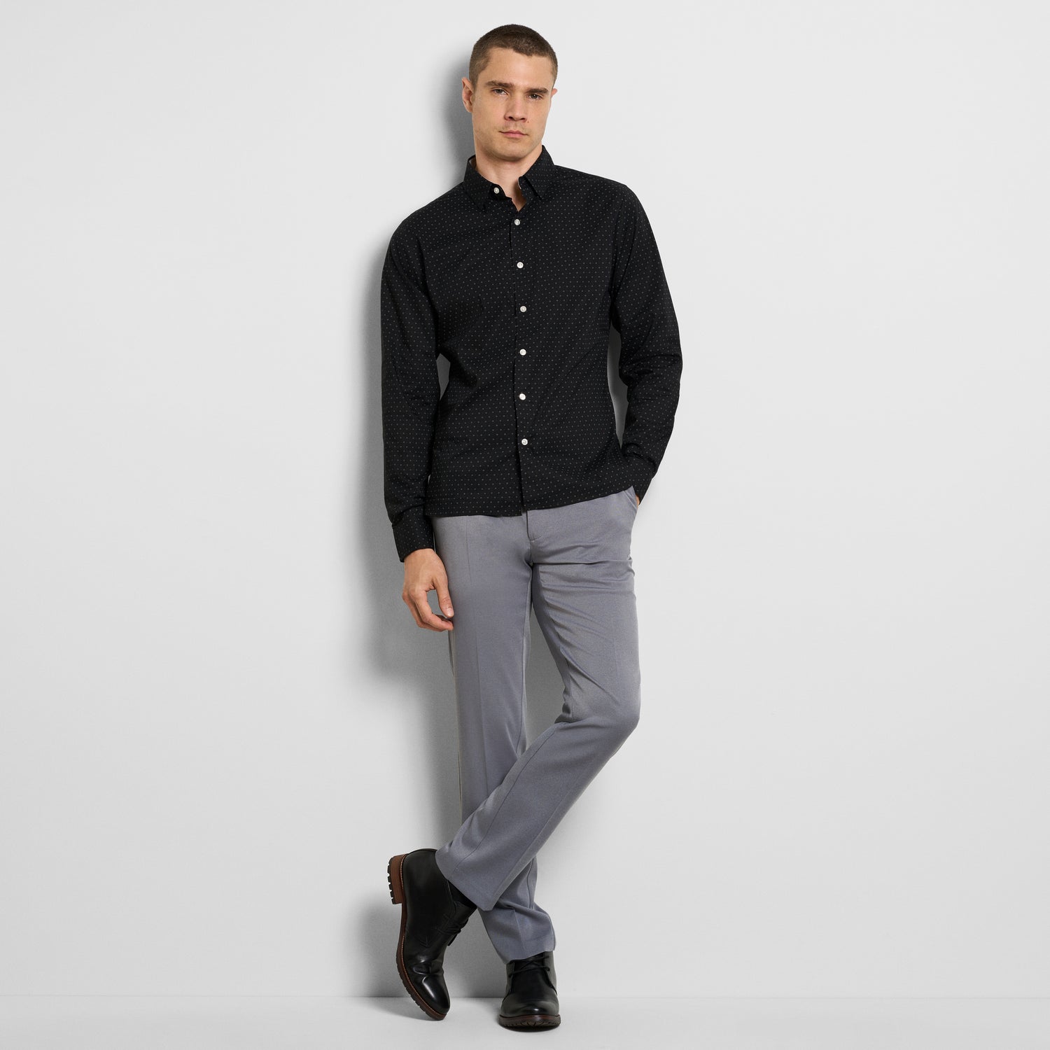 Everyday Defense Stain Shield Dot Print Long Sleeve Shirt - Slim Fit