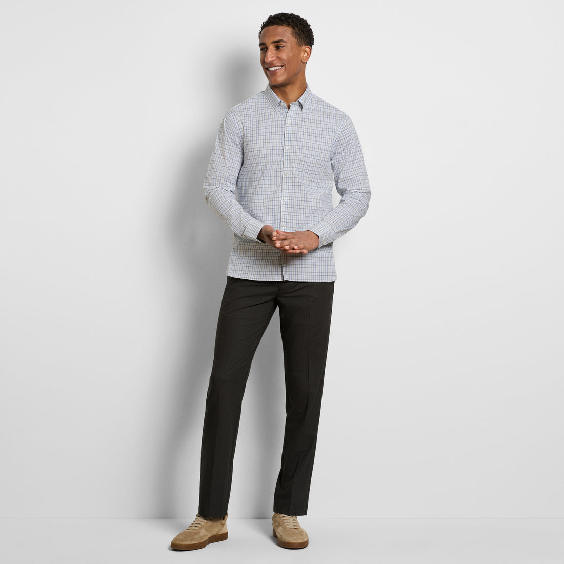 Cronbie Long Sleeve Stain Shield Shirt Open Plaid Print - Slim Fit