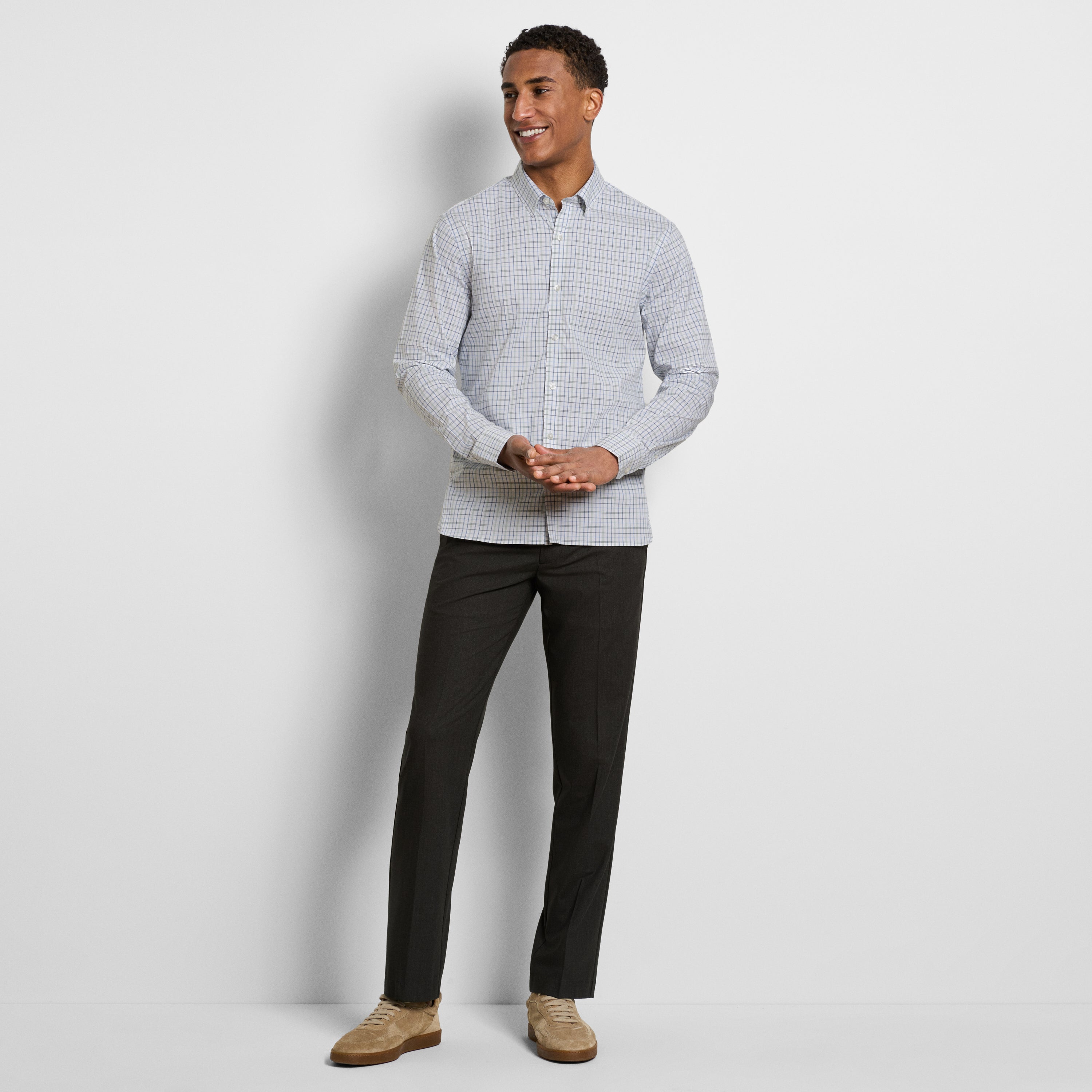 Cronbie Long Sleeve Stain Shield Shirt Open Plaid Print - Slim Fit