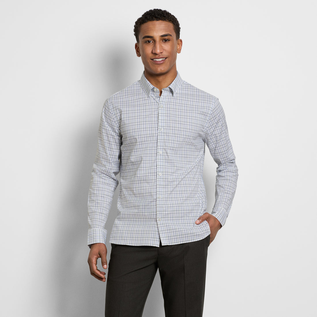 Cronbie Long Sleeve Stain Shield Shirt Open Plaid Print - Slim Fit