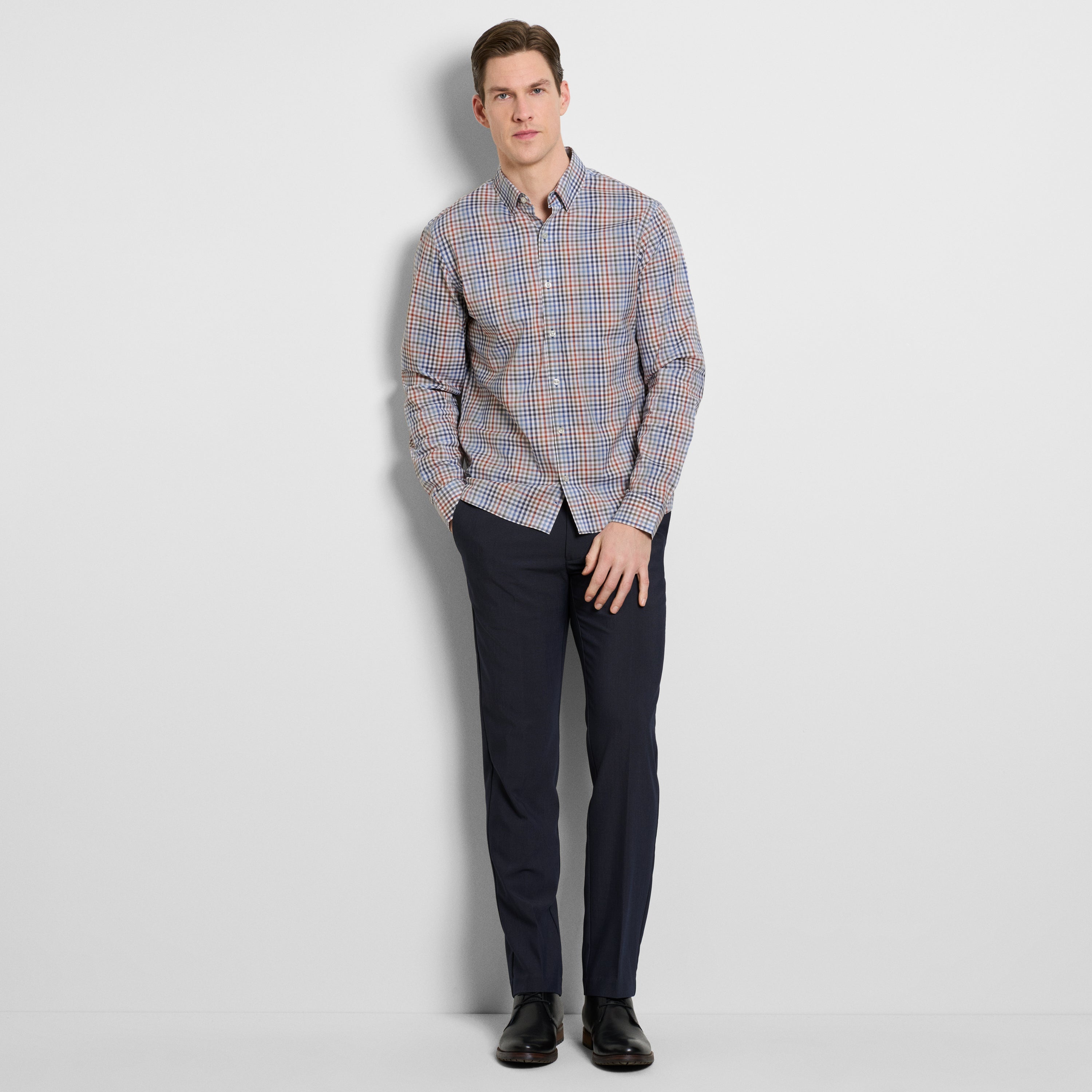 Cronbie Long Sleeve Stain Shield Shirt Tattersall Print - Slim Fit