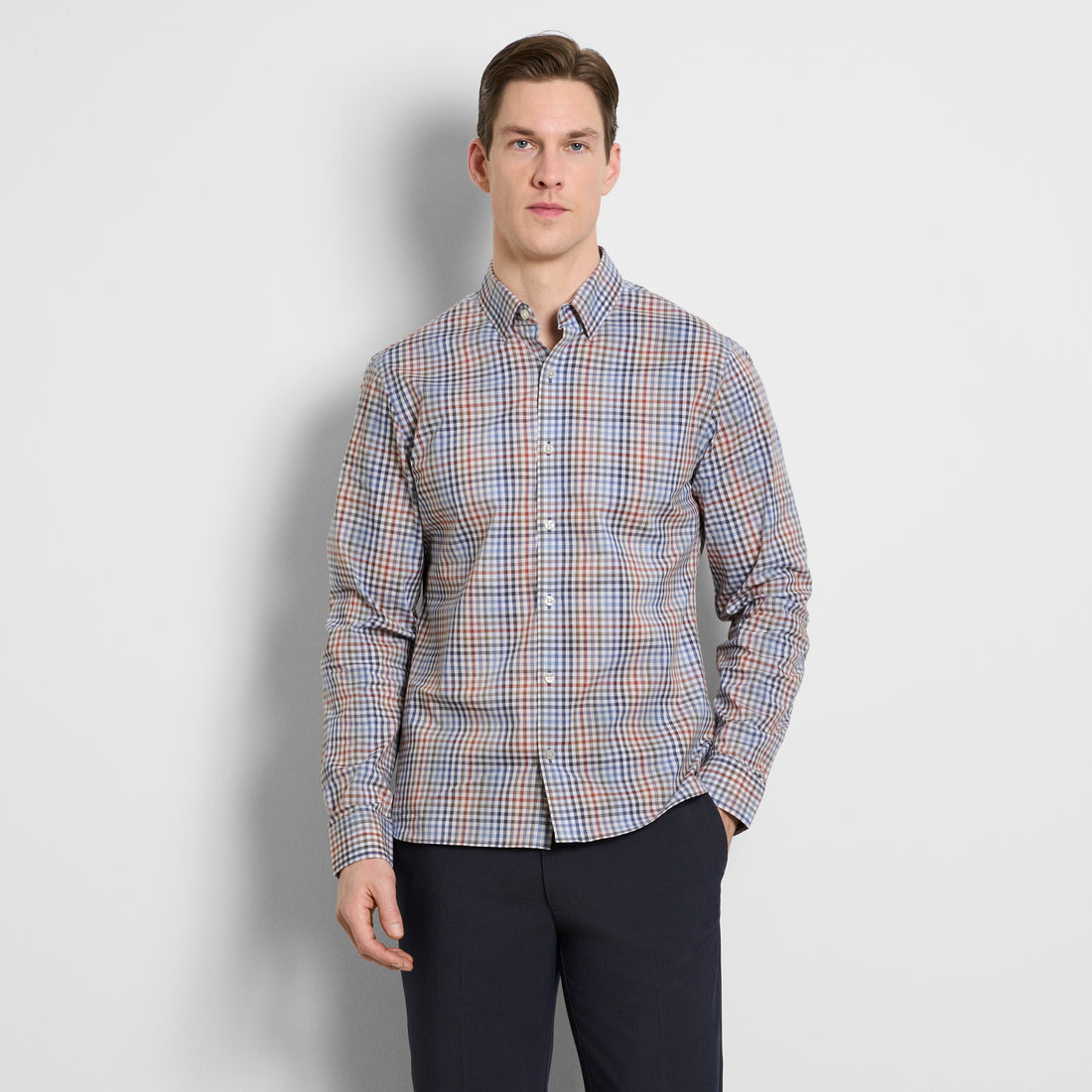 Cronbie Long Sleeve Stain Shield Shirt Tattersall Print - Slim Fit