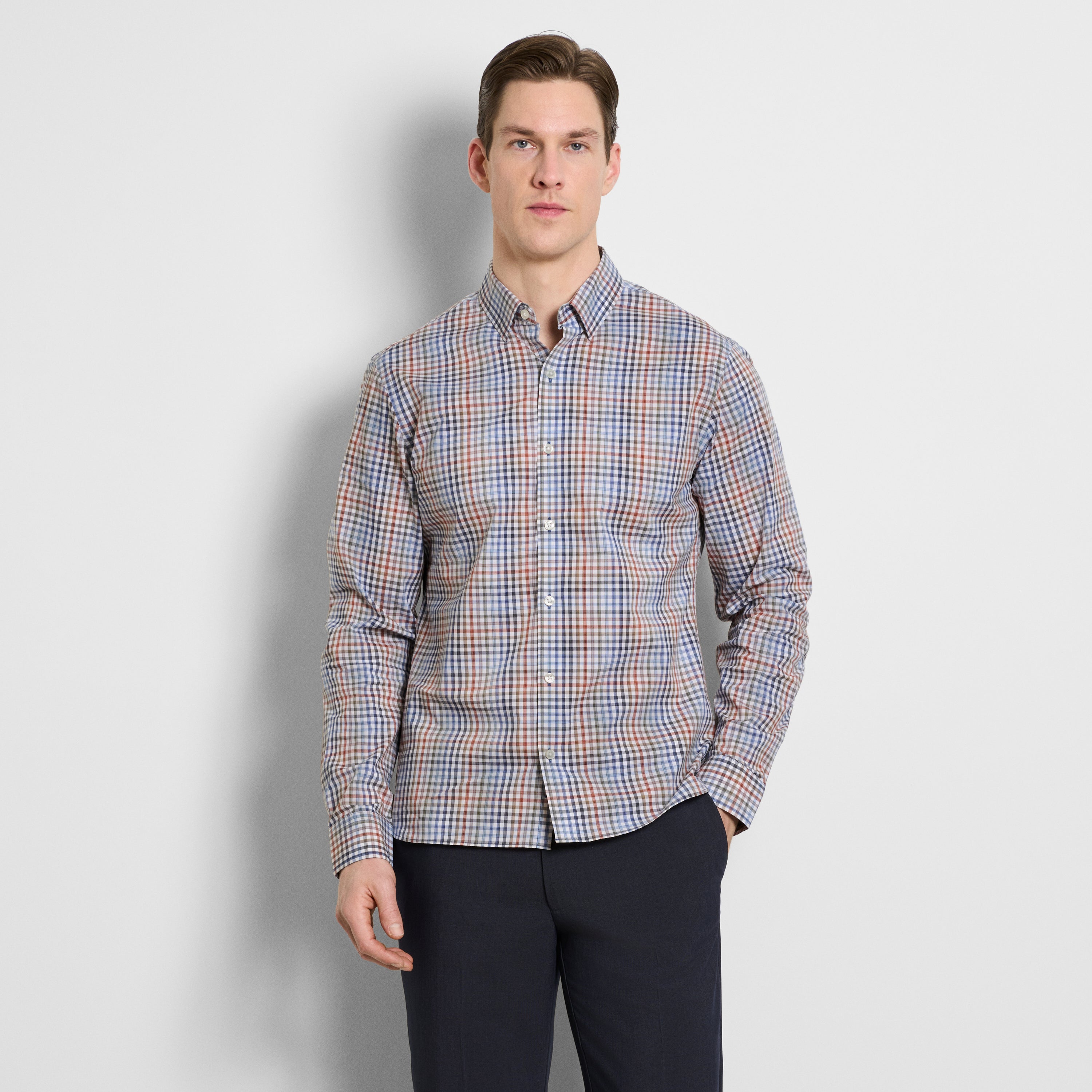 Cronbie Long Sleeve Stain Shield Shirt Tattersall Print - Slim Fit