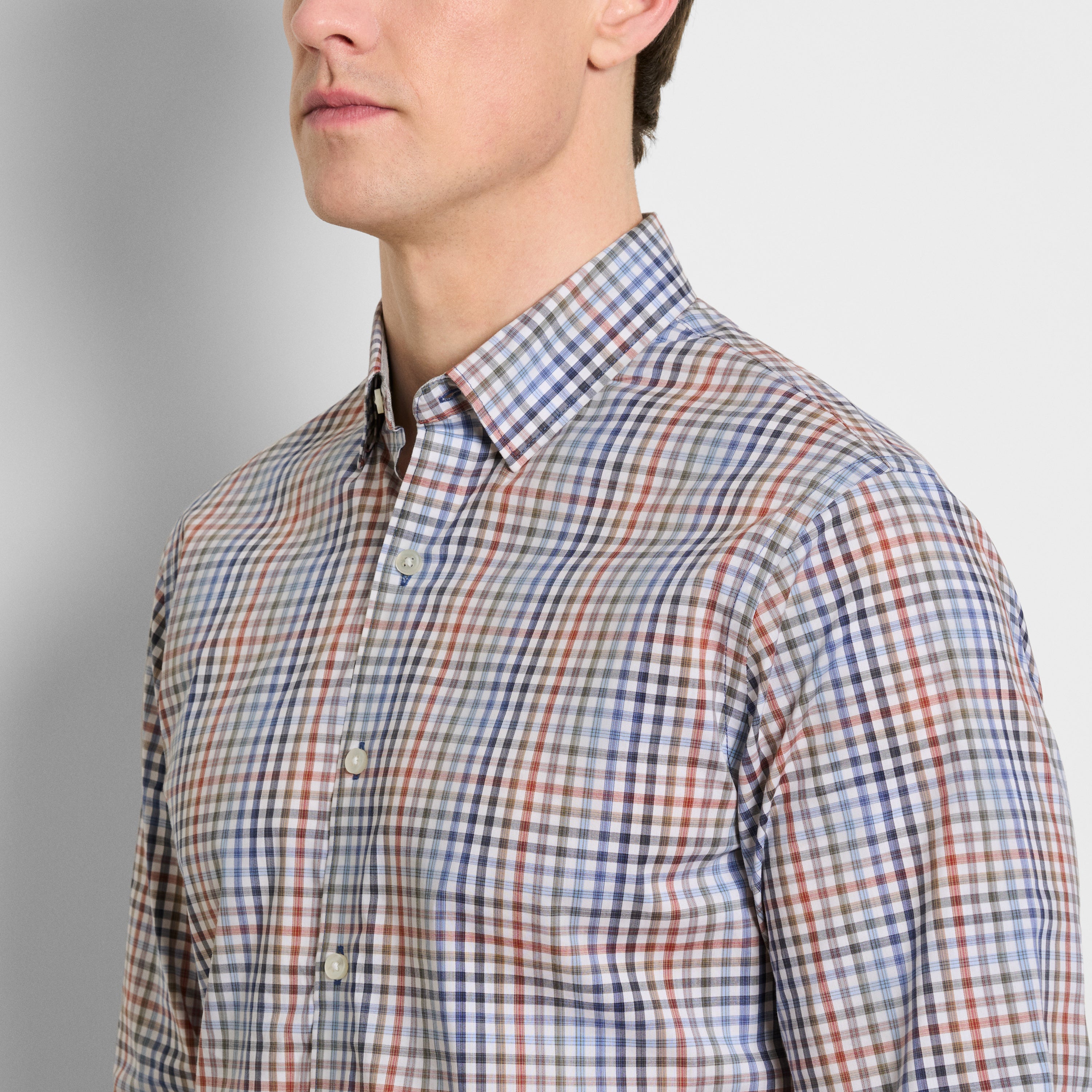Cronbie Long Sleeve Stain Shield Shirt Tattersall Print - Slim Fit