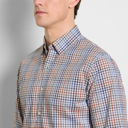 Cronbie Long Sleeve Stain Shield Shirt Tattersall Print - Slim Fit