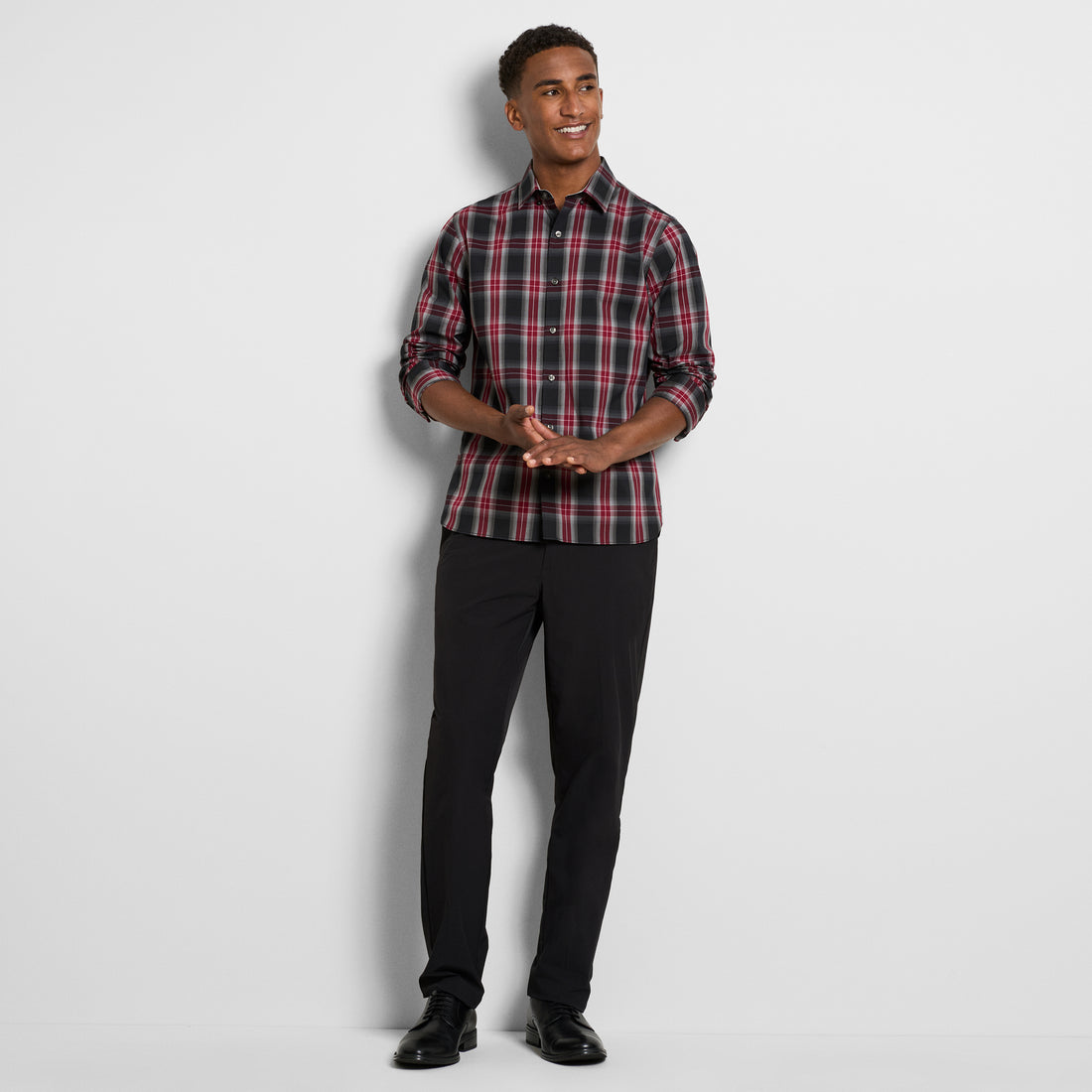 Cronbie Everyday Defense Stain Shield Fave Plaid Print Long Sleeve Shirt - Slim Fit
