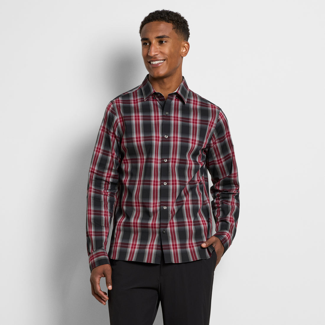 Cronbie Everyday Defense Stain Shield Fave Plaid Print Long Sleeve Shirt - Slim Fit