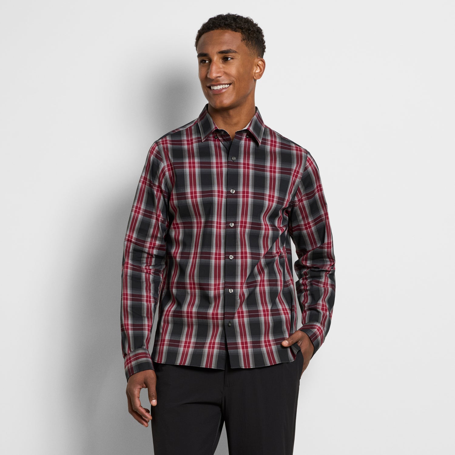 Cronbie Everyday Defense Stain Shield Fave Plaid Print Long Sleeve Shirt - Slim Fit