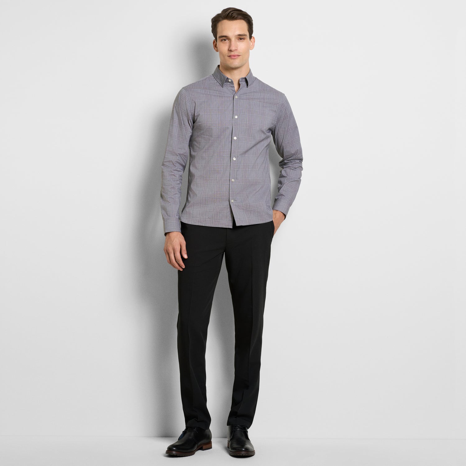 Cronbie Everyday Defense Stain Shield End on End Plaid Long Sleeve Shirt - Slim Fit