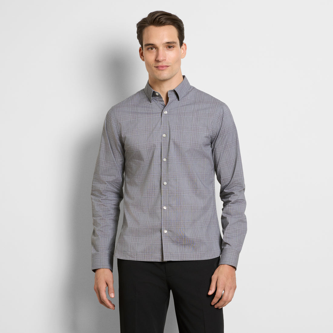 Cronbie Everyday Defense Stain Shield End on End Plaid Long Sleeve Shirt - Slim Fit