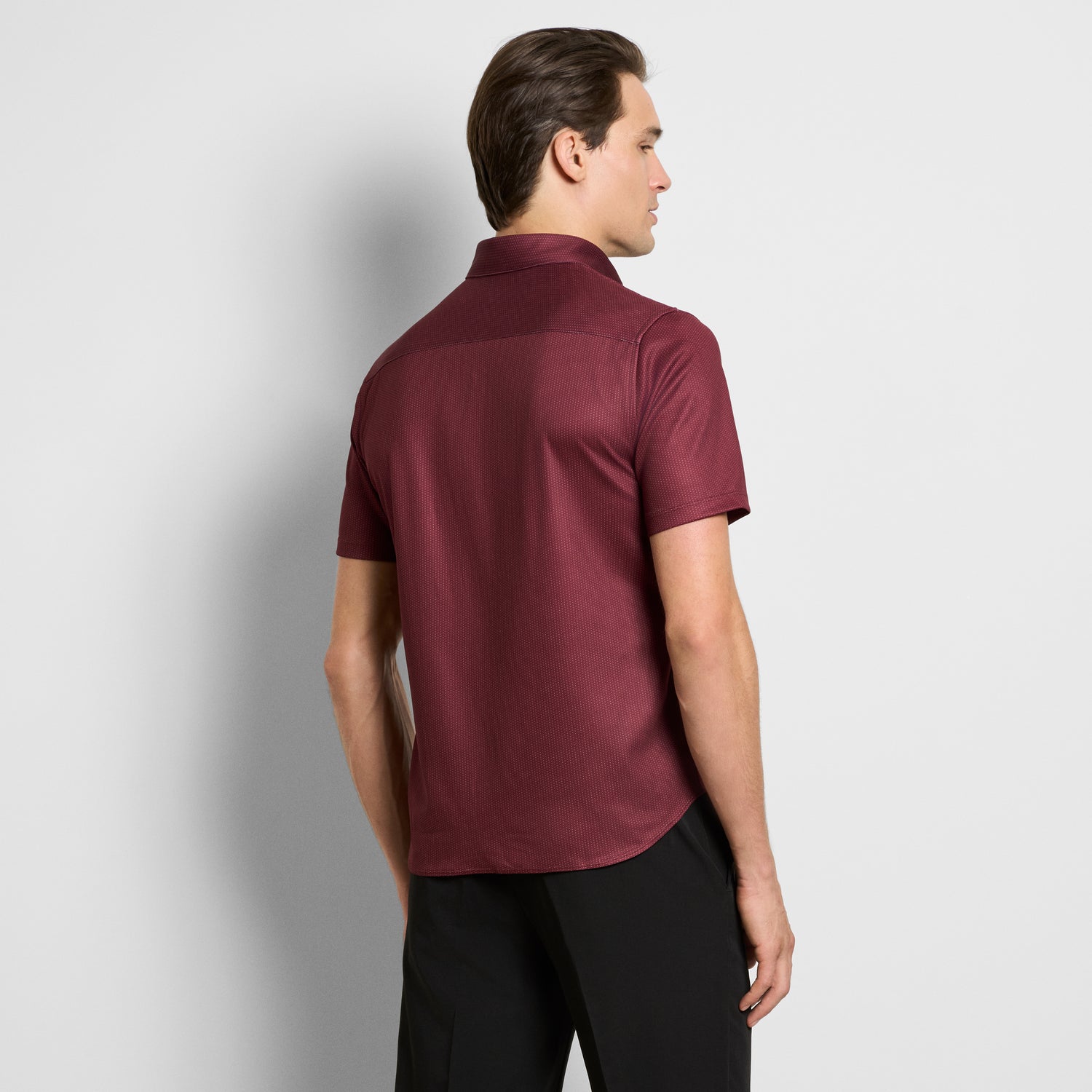 Slim Fit Performance Knit Short Sleeve Mini Dot Print Button Up Shirt