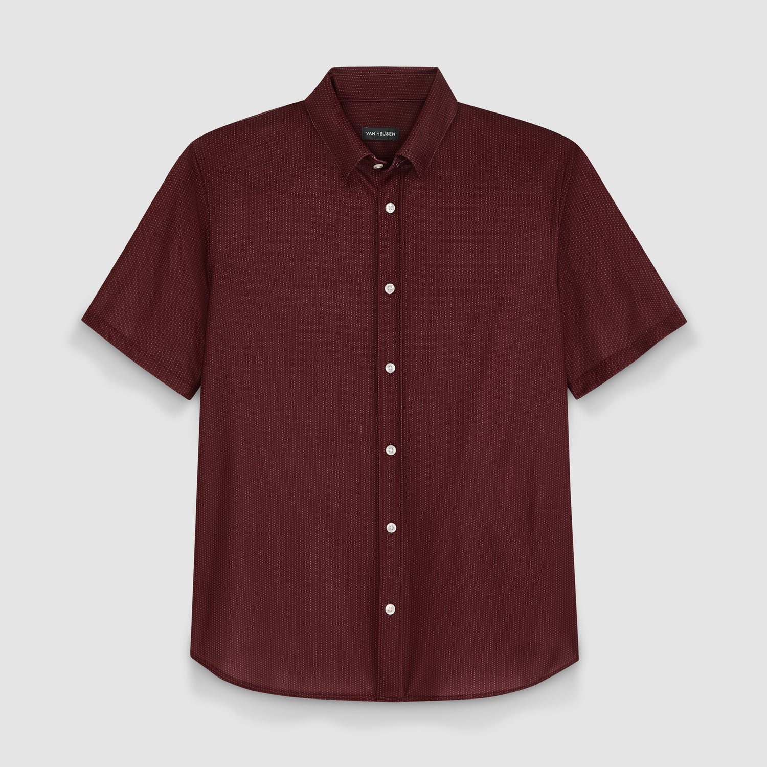 Slim Fit Performance Knit Short Sleeve Mini Dot Print Button Up Shirt Large / Red Mahogany Slim Fit Performance Knit Short Sleeve Mini Dot Print Button Up Shirt Large / Red Mahogany