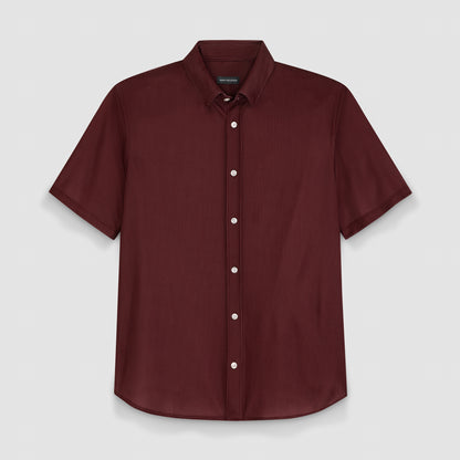 Slim Fit Performance Knit Short Sleeve Mini Dot Print Button Up Shirt