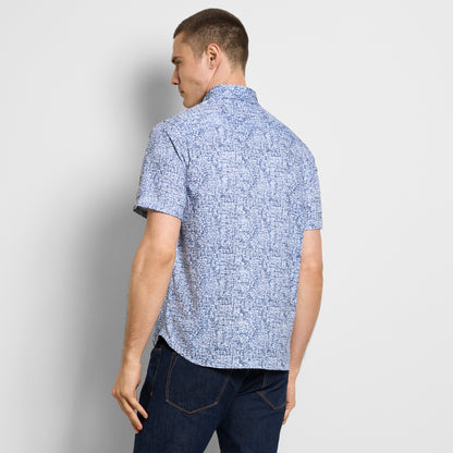 Slim Fit Performance Knit Short Sleeve Abstract Print Button Up Shirt