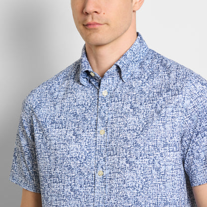 Slim Fit Performance Knit Short Sleeve Abstract Print Button Up Shirt
