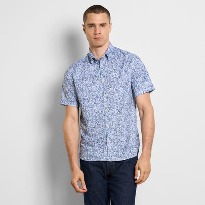 Slim Fit Performance Knit Short Sleeve Abstract Print Button Up Shirt