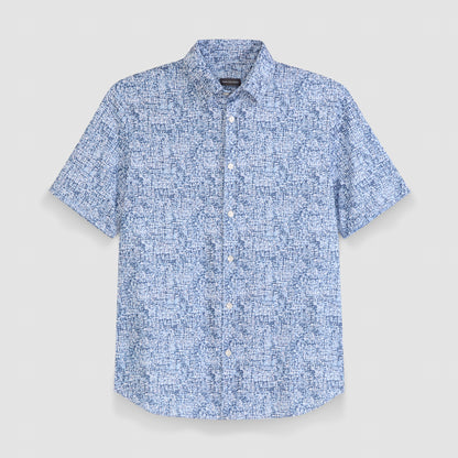 Slim Fit Performance Knit Short Sleeve Abstract Print Button Up Shirt