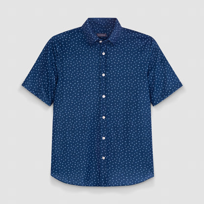 Slim Fit Performance Knit Short Sleeve Leaf Print Button Up Shirt