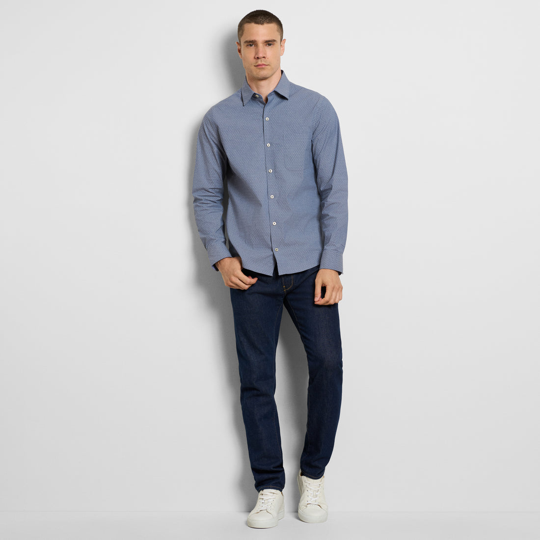 Originals Dobby Texture Print Long Sleeve Shirt - Slim Fit