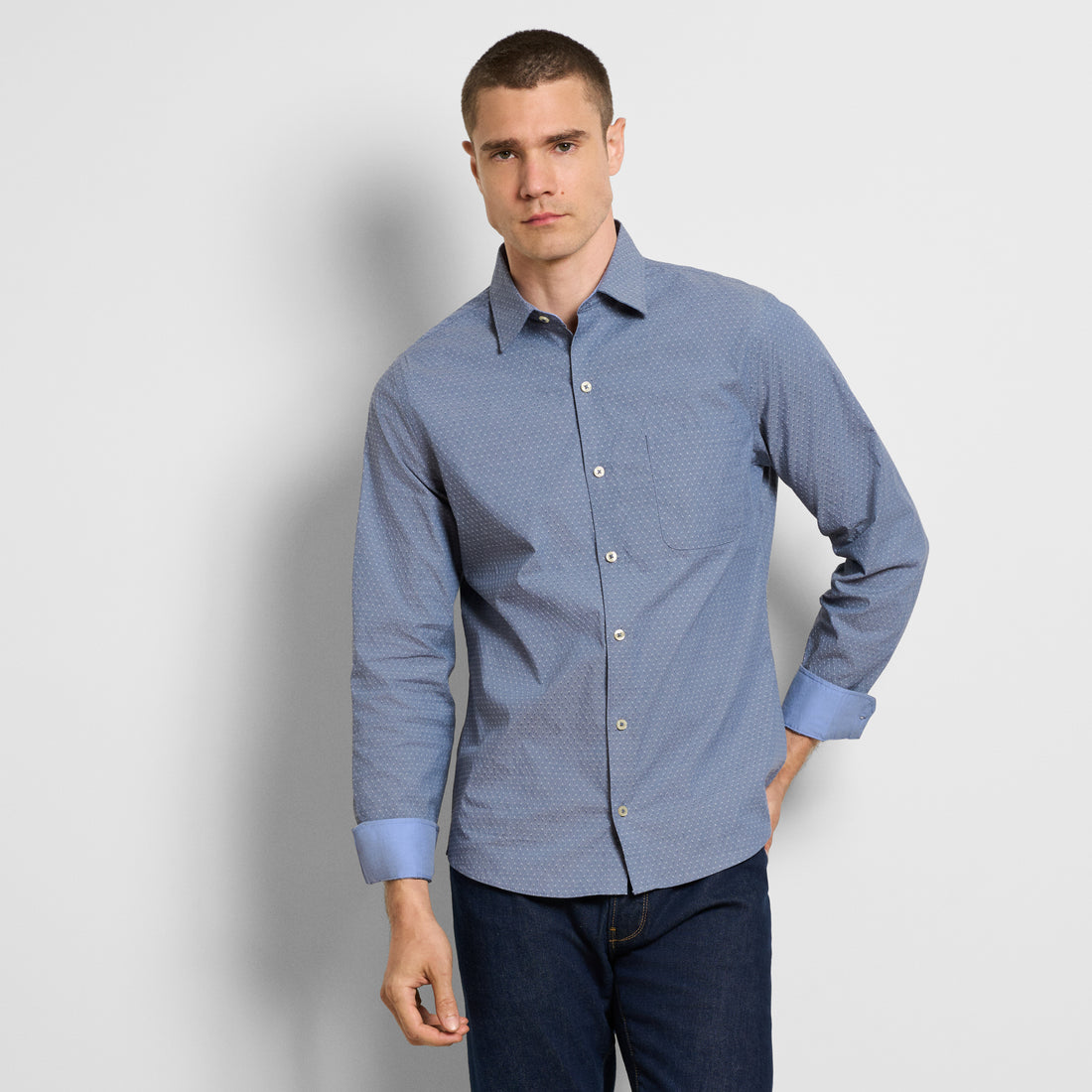 Originals Dobby Texture Print Long Sleeve Shirt - Slim Fit