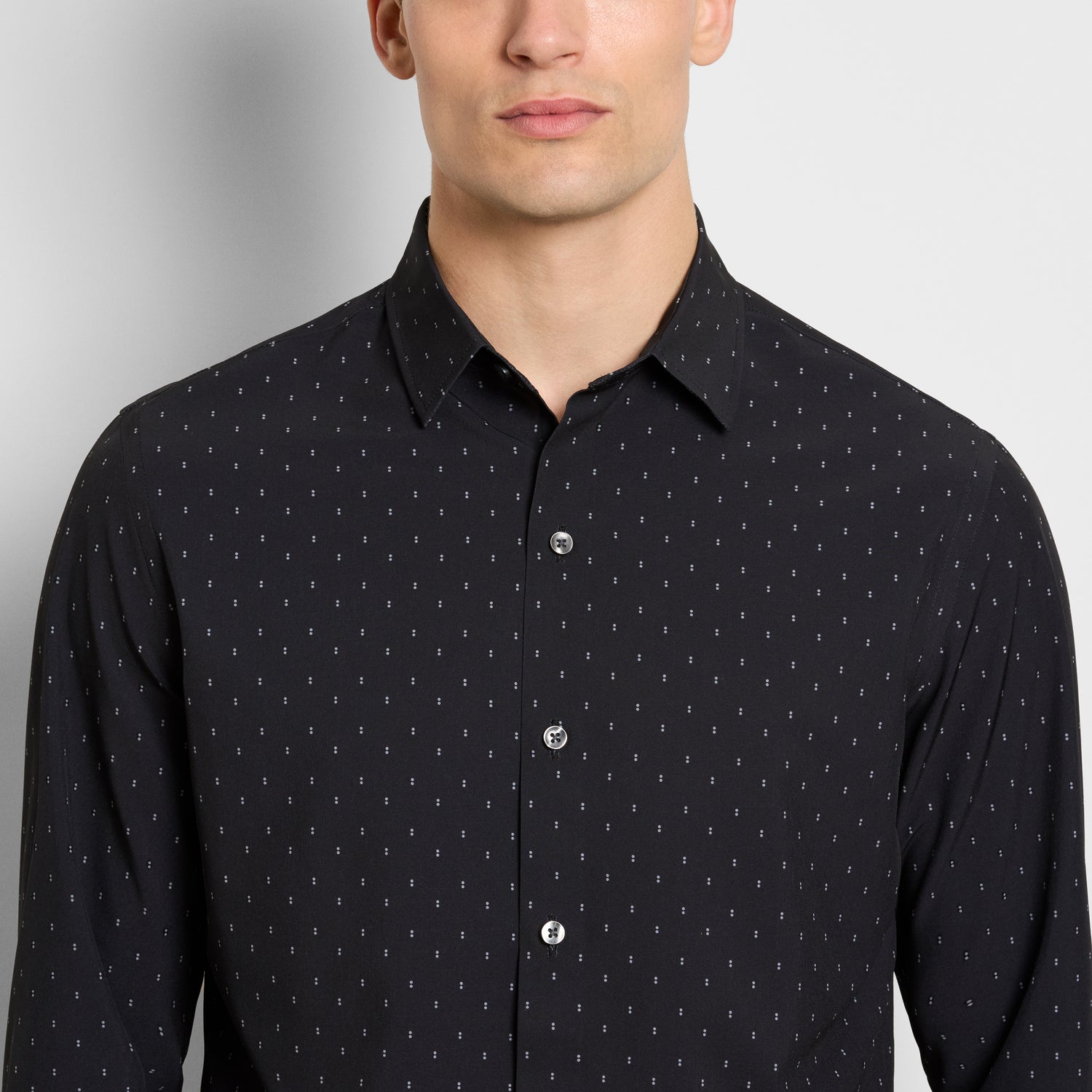 Performance All-Way Stretch Dot Print Long Sleeve Shirt - Slim Fit