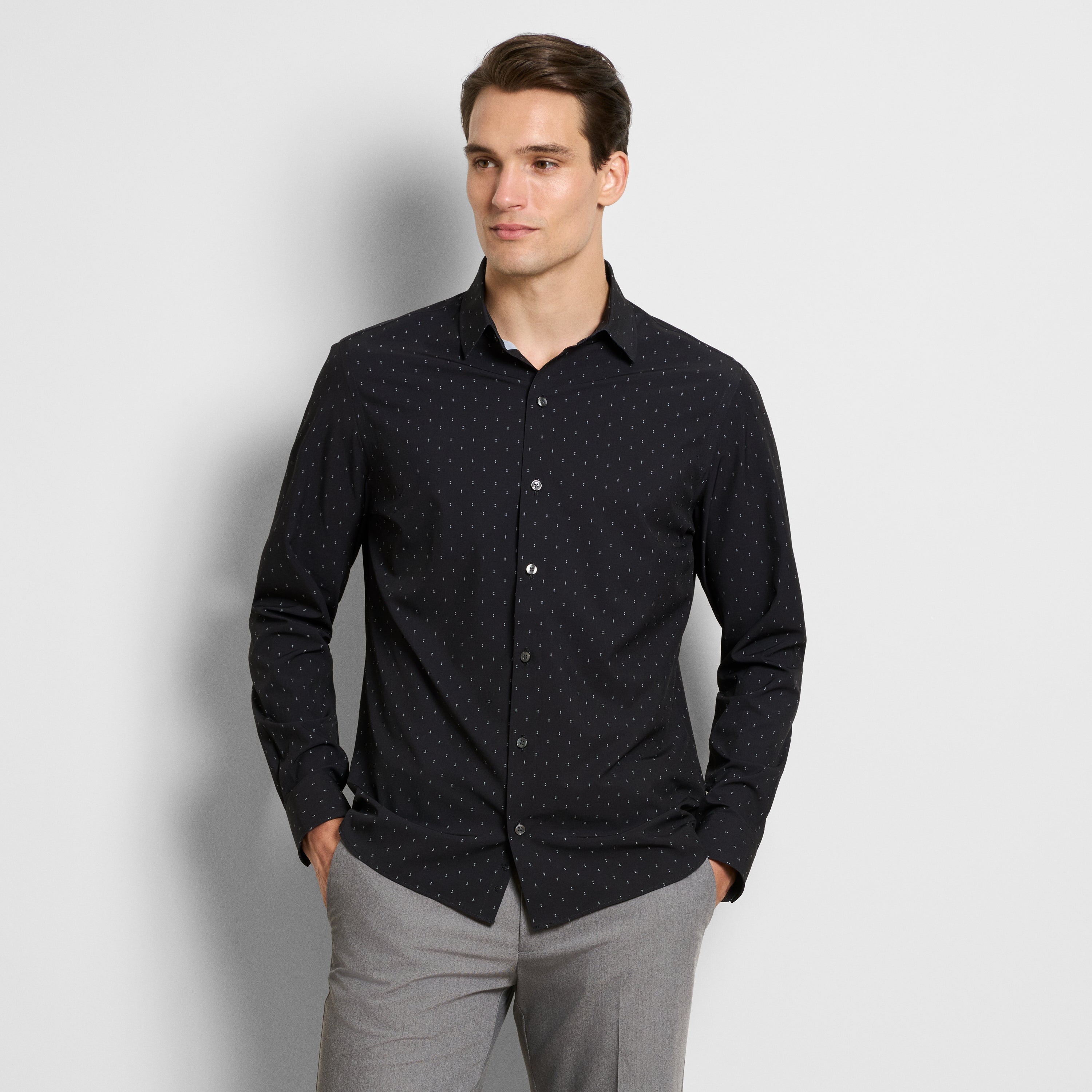 Performance All-Way Stretch Dot Print Long Sleeve Shirt - Slim Fit