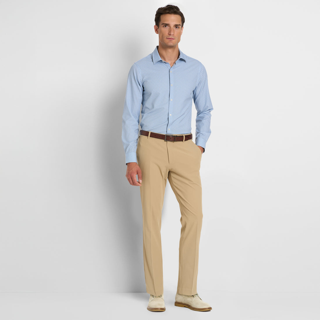 Performance All-Way Stretch Tile Print Long Sleeve Shirt - Slim Fit