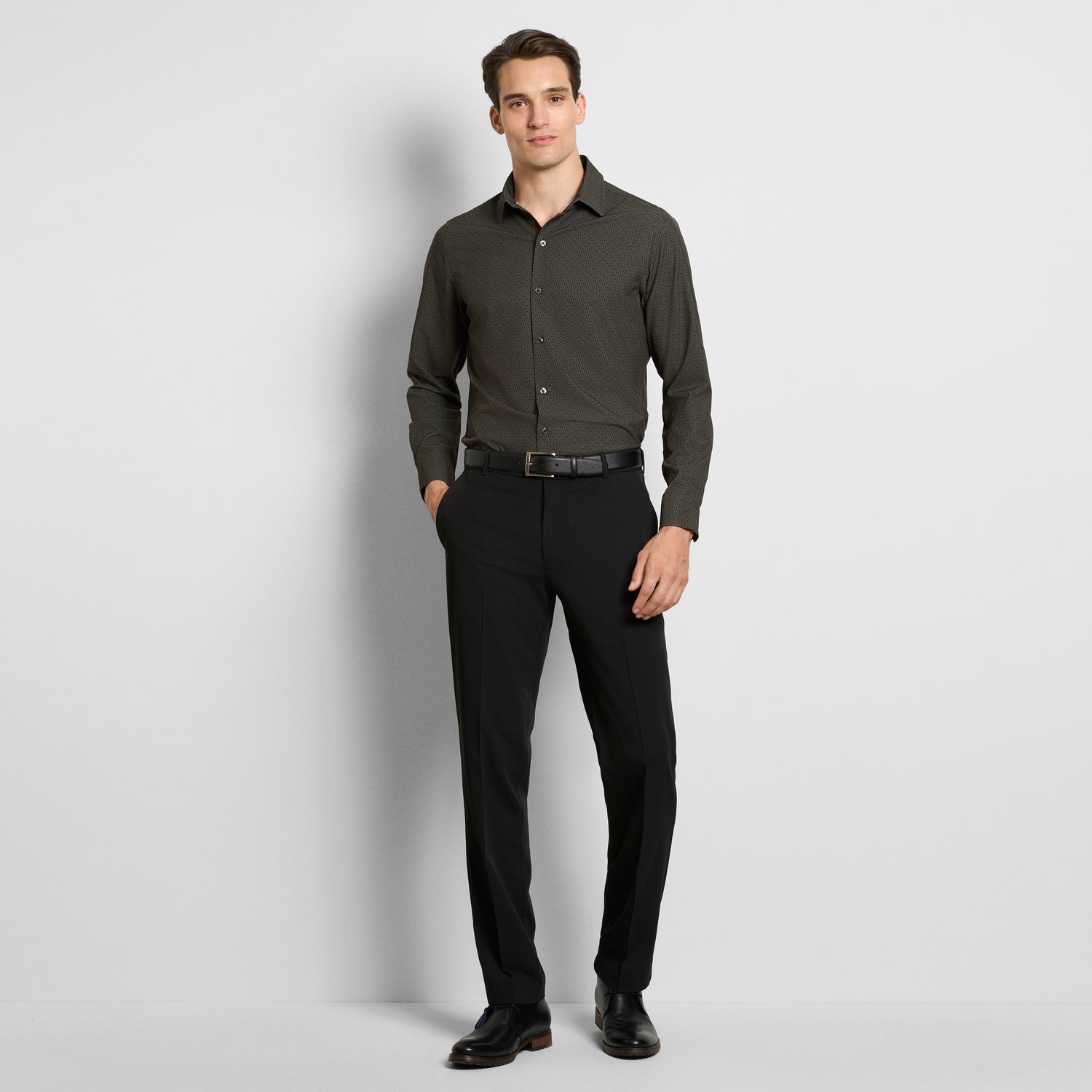 Performance All-Way Stretch Geo Print Long Sleeve Shirt - Slim Fit Van Heusen Performance All-Way Stretch Geo Print Long Sleeve Shirt - Slim Fit Van Heusen