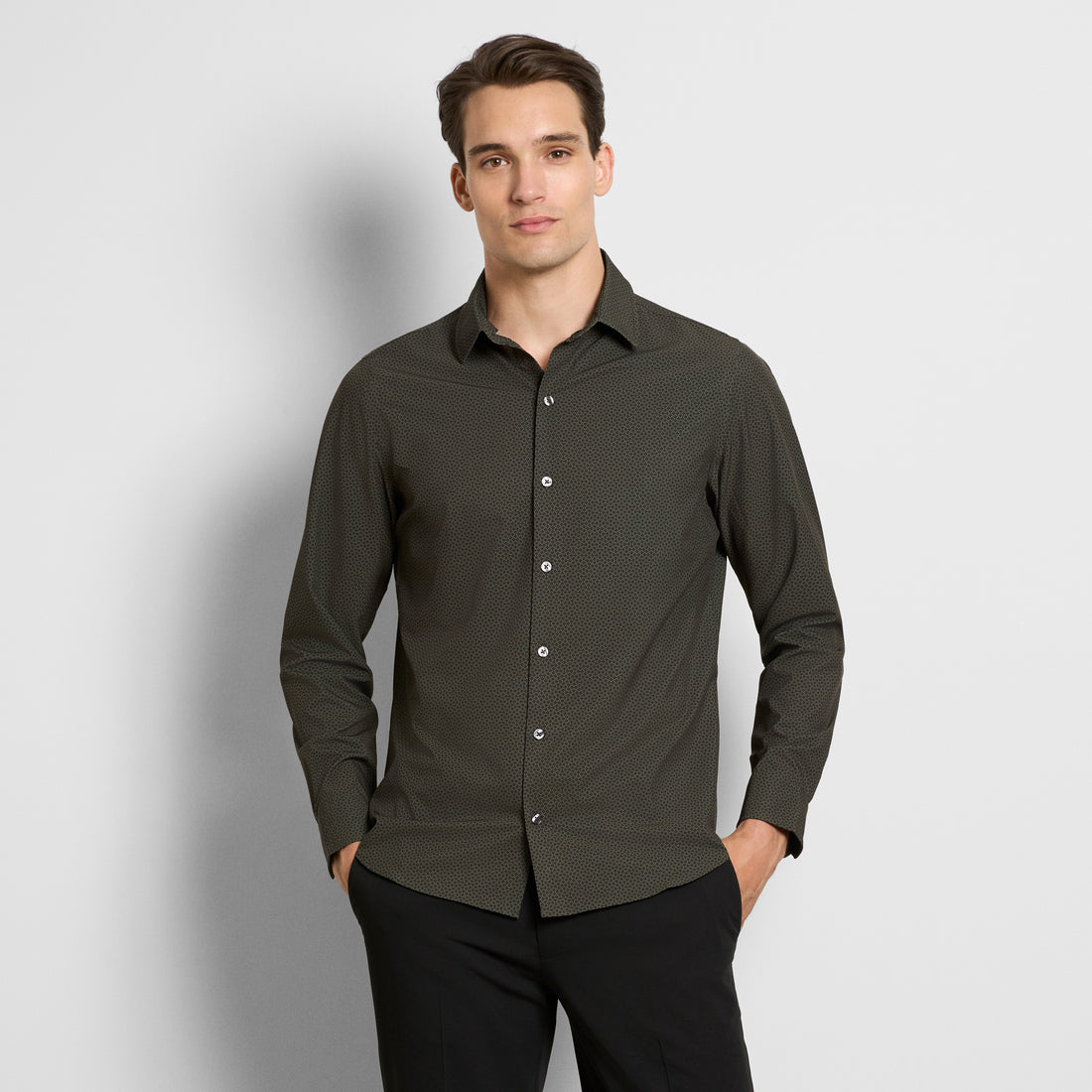 Performance All-Way Stretch Geo Print Long Sleeve Shirt - Slim Fit