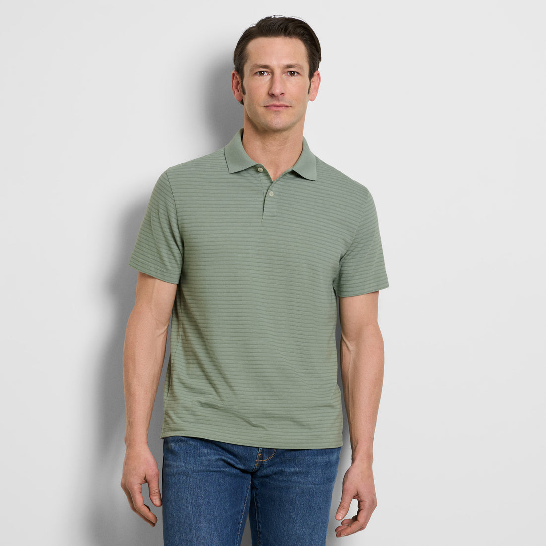 Essential Feeder Stripe Textured Short Sleeve Polo