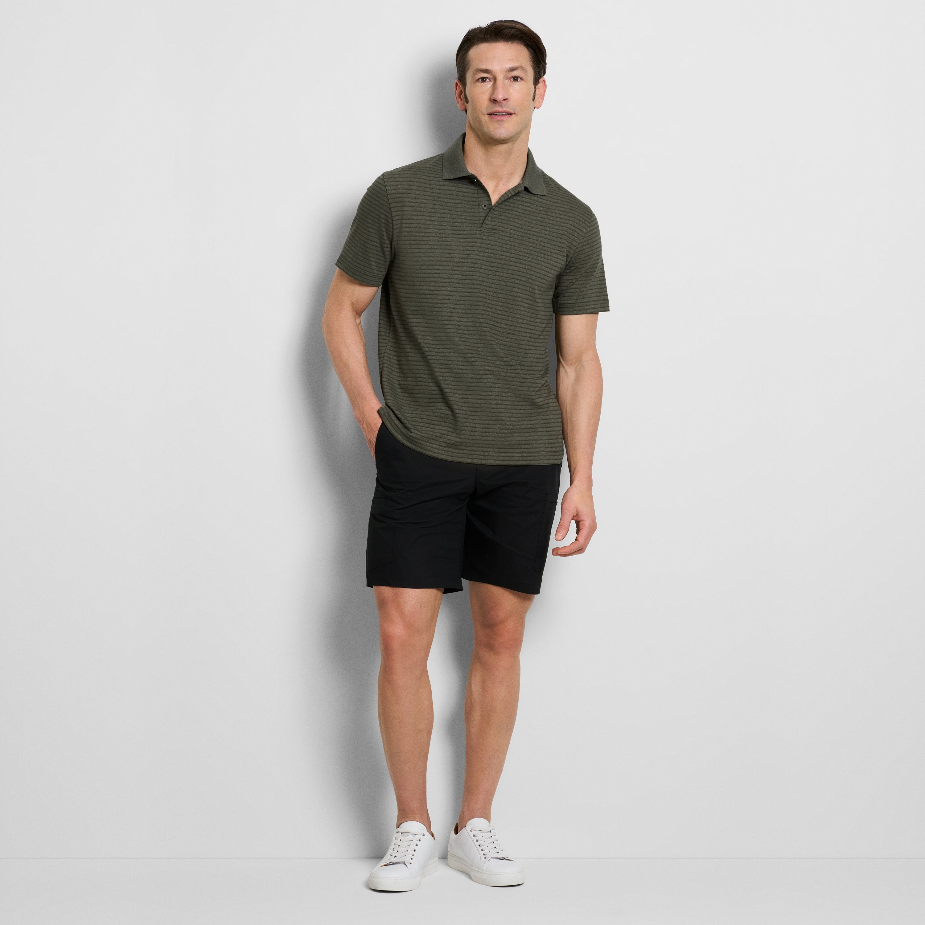 Essential Feeder Stripe Textured Short Sleeve Polo