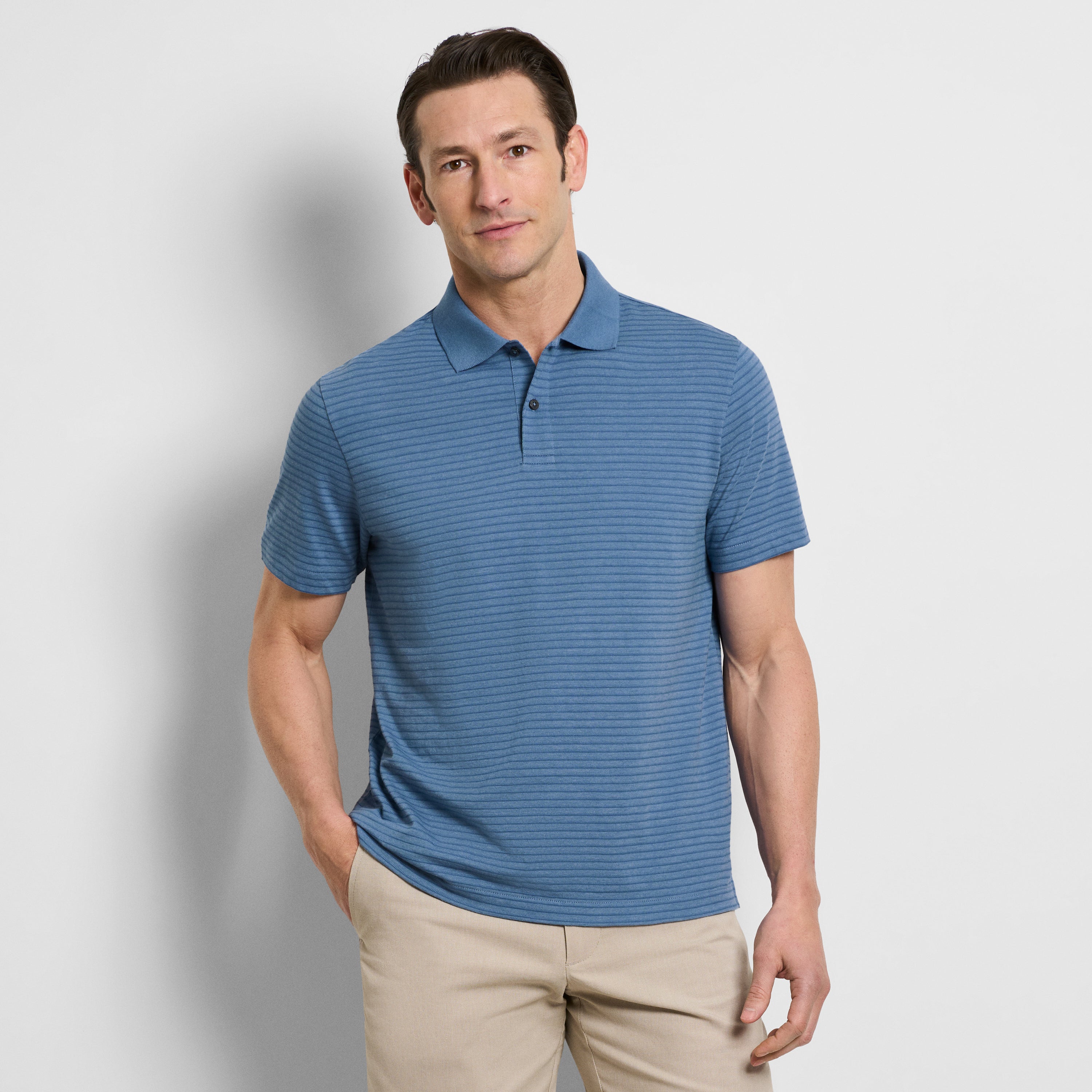 Essential Feeder Stripe Textured Short Sleeve Polo