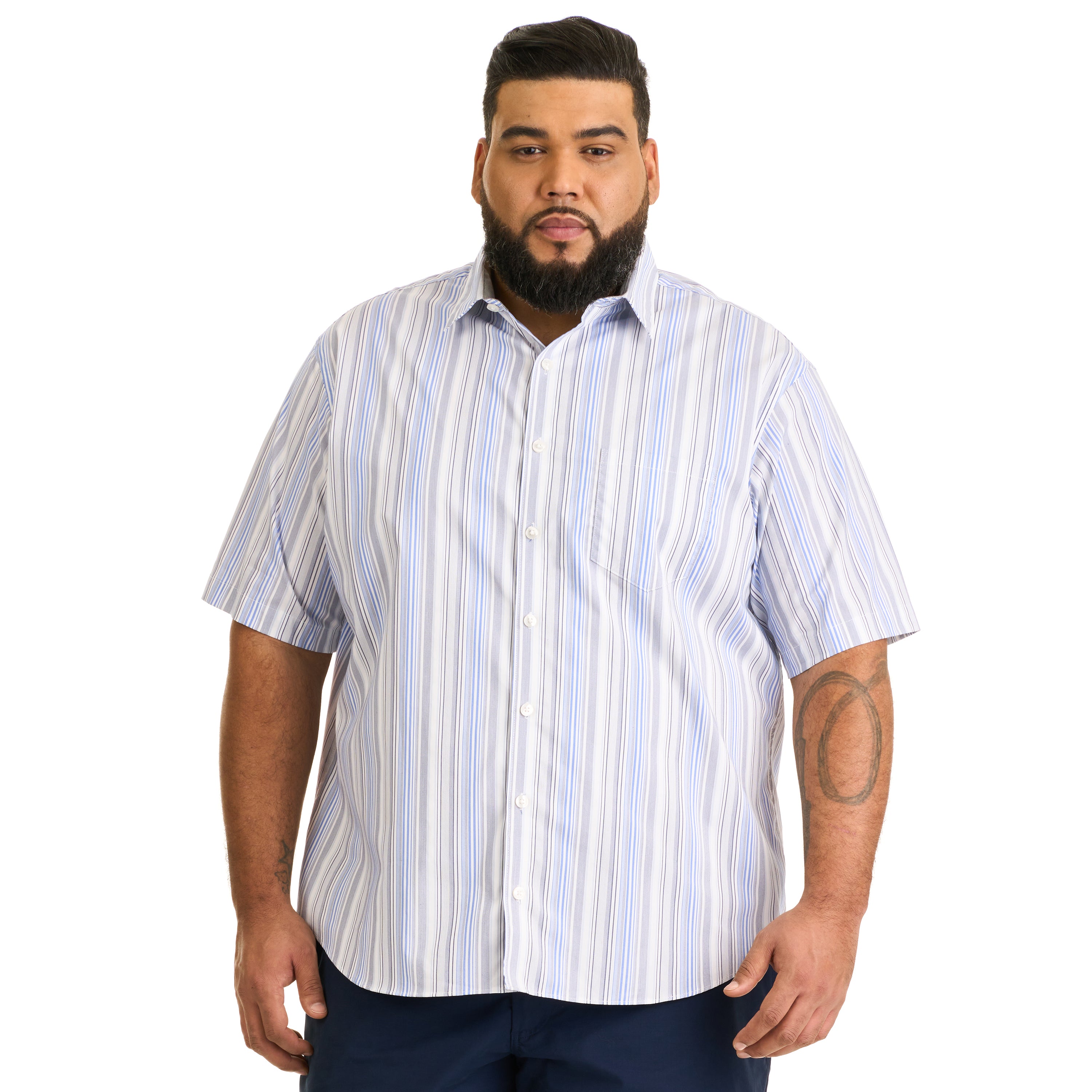 Essential Stain Shield Multi Stripe Woven Short Sleeve Shirt - Big &amp; Tall