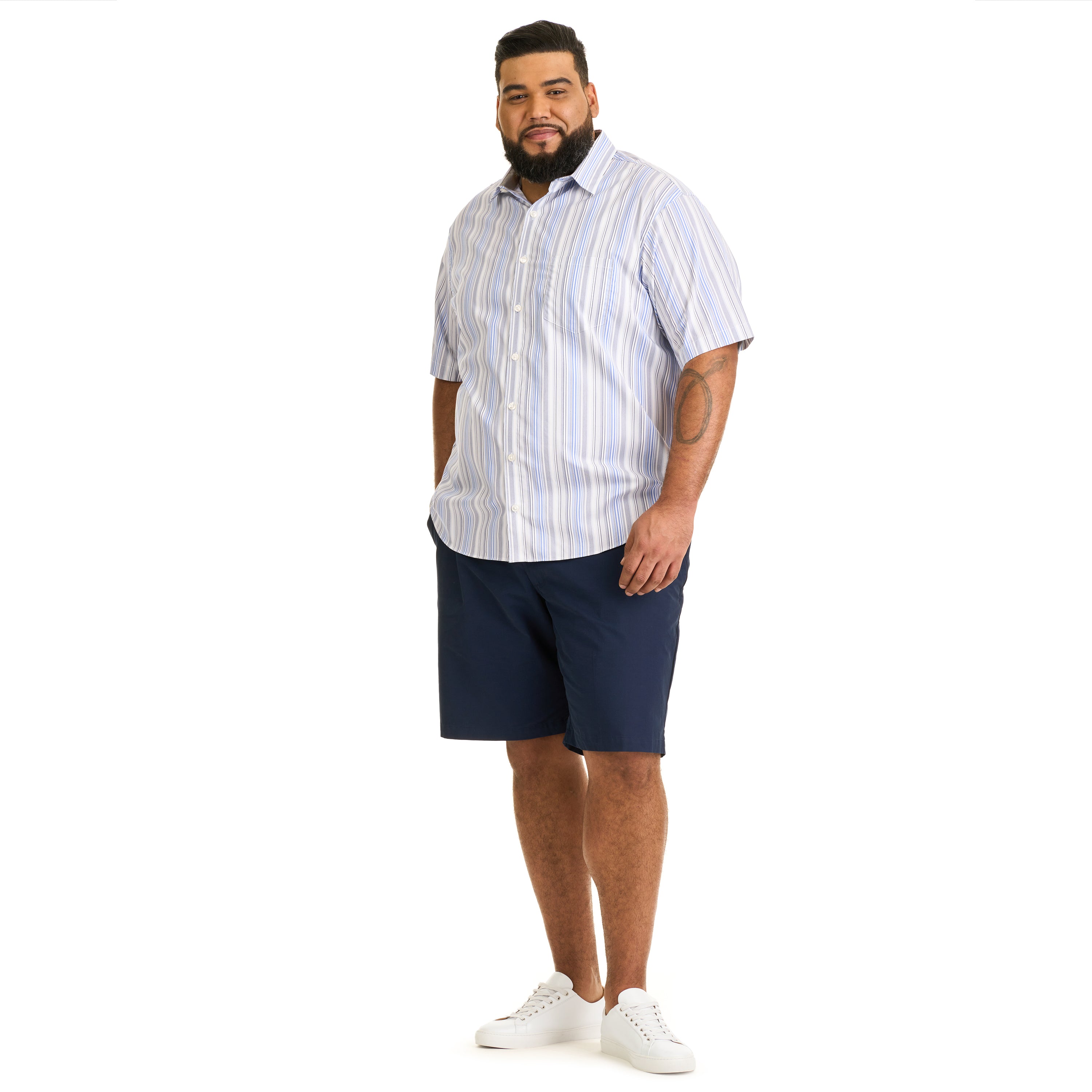 Essential Stain Shield Multi Stripe Woven Short Sleeve Shirt - Big &amp; Tall